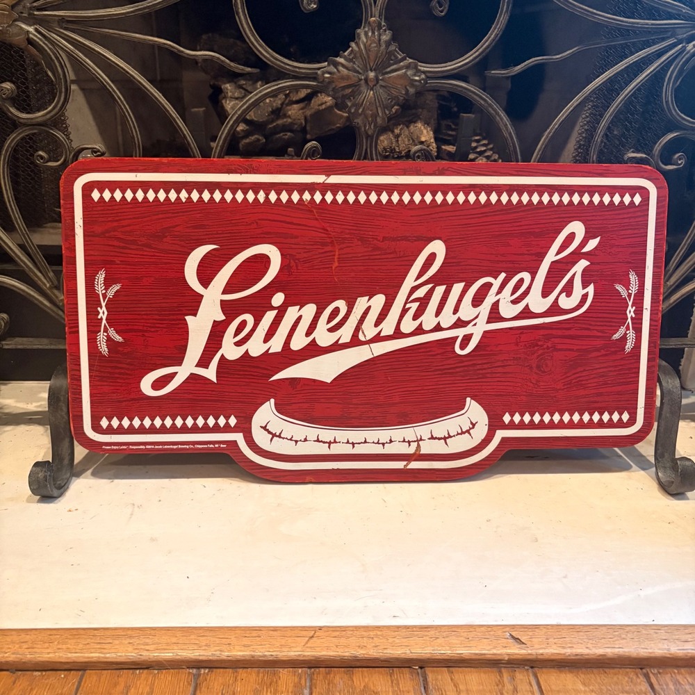 Leinenkugels Beer Sign Red Wood Grain Canoe Logo 2016 Brewery Bar Decor 22.5in